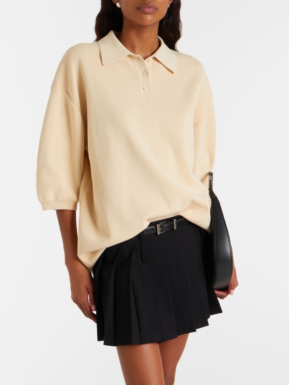 The Frankie Shop Nola Knit Polo Top in Cream, size XS.